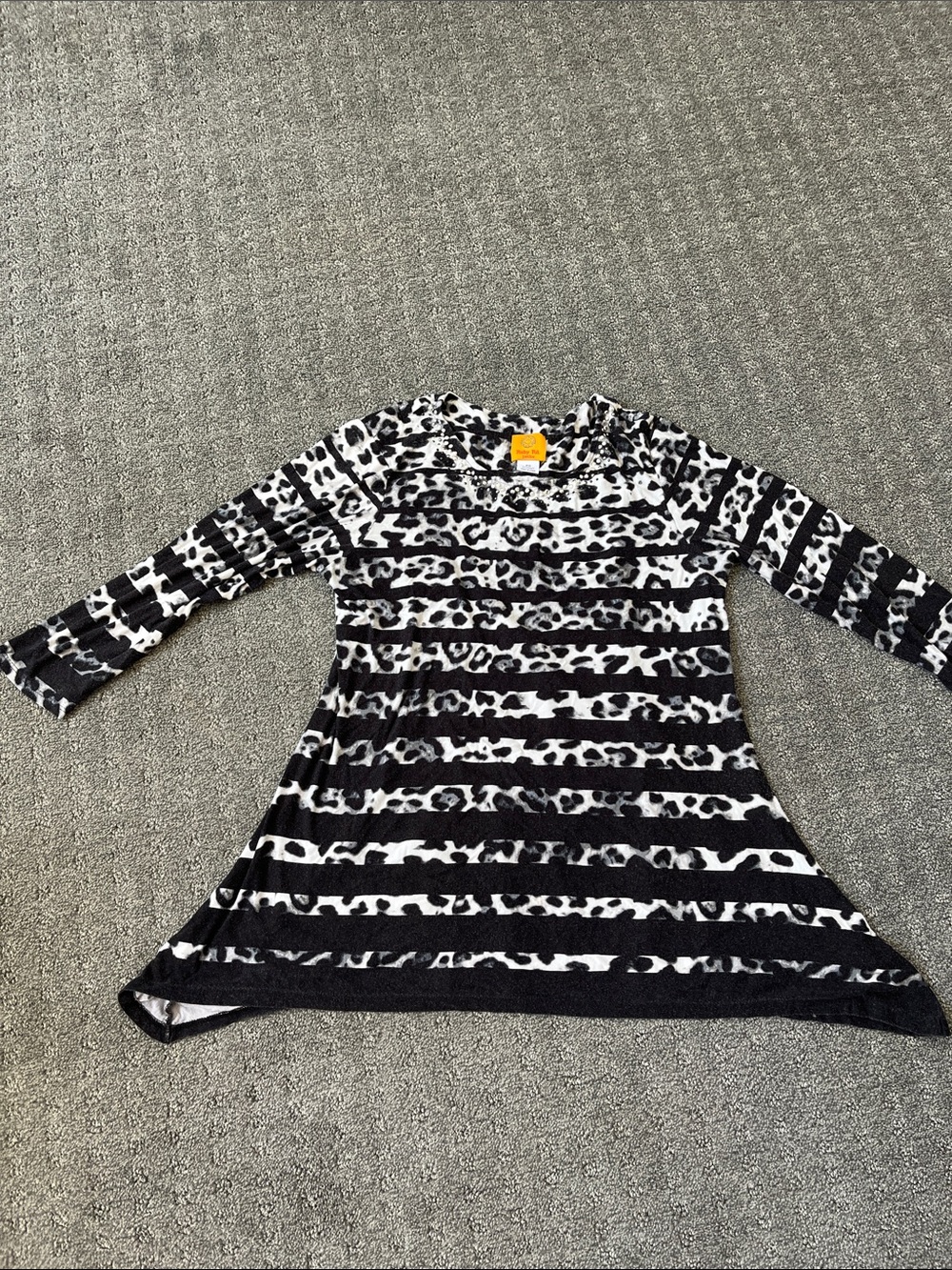 Ruby Rd. Black and White Striped Leopard Print Tunic